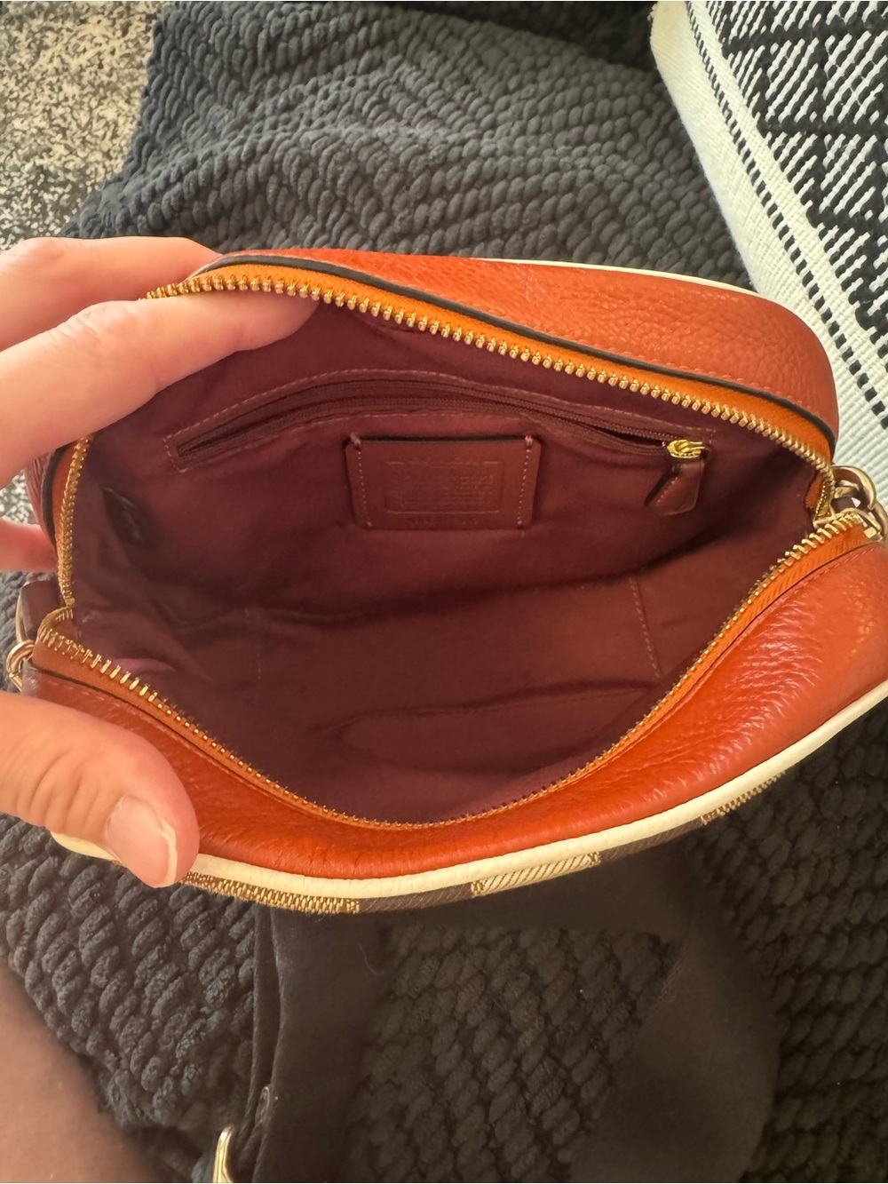 Coach Signature Stripe Crossbody Bag in Brown and Orange - Picture 8 of 9